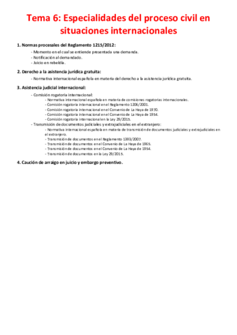 Miniatura del documento Tema 6 - Especialidades del proceso civil en situaciones internacionales.pdf