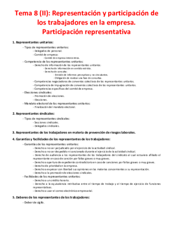 Miniatura del documento Tema 8 (II) - Representación y participación de los trabajadores en la empresa. Participación representativa.pdf