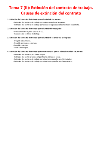 Miniatura del documento Tema 7 (II) - Extinción del contrato de trabajo. Causas de extinción del contrato.pdf