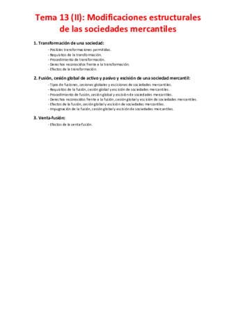 Miniatura del documento Tema 13 (II) - Modificaciones estructurales de las sociedades mercantiles.pdf