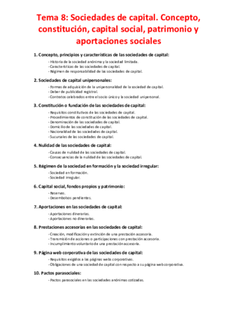 Miniatura del documento Tema 8 - Sociedades de capital. Concepto- constitución, capital social, patrimonio y aportaciones sociales.pdf