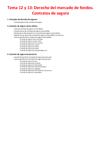 Miniatura del documento Tema 12 y 13 - Derecho del mercado de fondos. Contratos de seguro.pdf