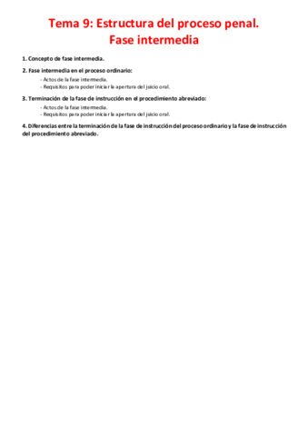 Miniatura del documento Tema 9 - Estructura del proceso penal. Fase intermedia.pdf