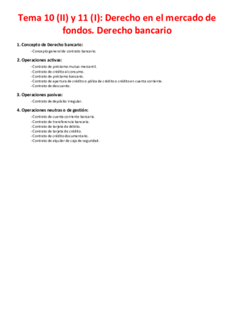 Miniatura del documento Tema 10 (II) y 11 (I) - Derecho del mercado de fondos. Derecho bancario.pdf