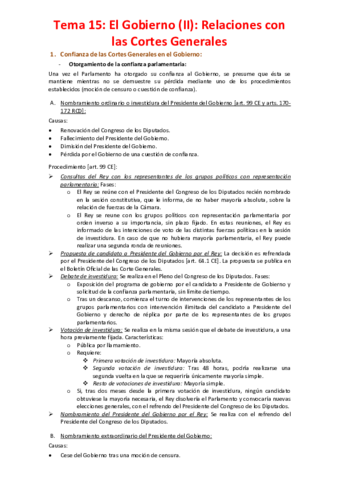 Miniatura del documento Tema 15 - El Gobierno (II). Relaciones con las Cortes Generales.pdf