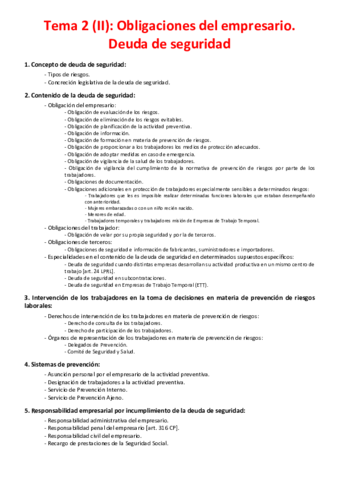 Miniatura del documento Tema 2 (II) - Obligaciones del empresario. Deuda de seguridad.pdf