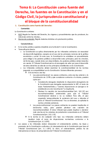 Miniatura del documento Tema 6 - La Constitución como fuente del Derecho- las fuentes en la Constitución y en el Código Civil, la jurisprudencia constitucional y el bloque de la constitucionalidad.pdf