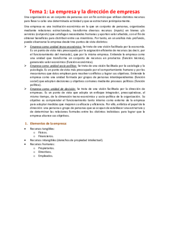Miniatura del documento Tema 1 - La empresa y la dirección de empresas.pdf