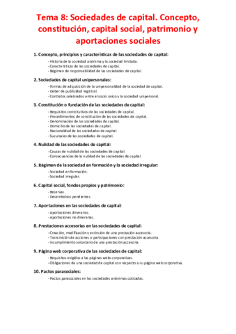 Miniatura del documento Tema 8 - Sociedades de capital. Concepto- constitución, capital social, patrimonio y aportaciones sociales.pdf