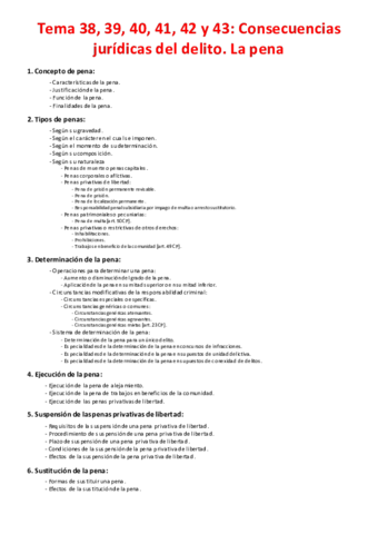 Miniatura del documento Tema 38- 39, 40, 41, 42 y 43 - Consecuencias jurídicas del delito. La pena.pdf