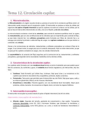 Miniatura del documento TEMA 12. SISTEMA CARDIOVASCULAR Y SANGRE. CIRCULACIÓN CAPILAR.pdf