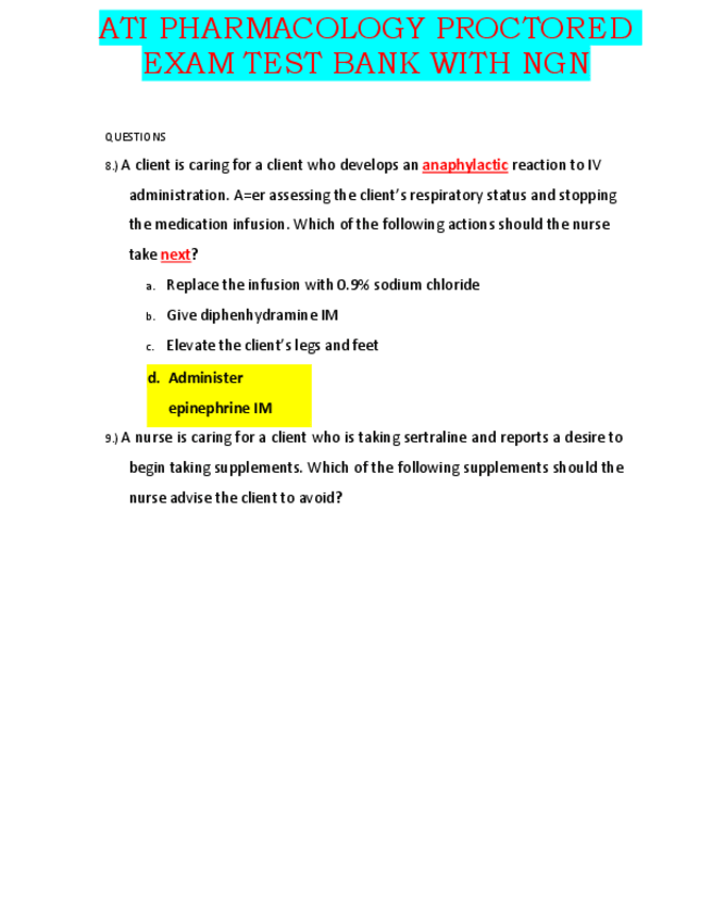 Miniatura del documento ATI-PHARMACOLOGY-PROCTORED-EXAM-TEST-BANK-WITH-NGN.pdf