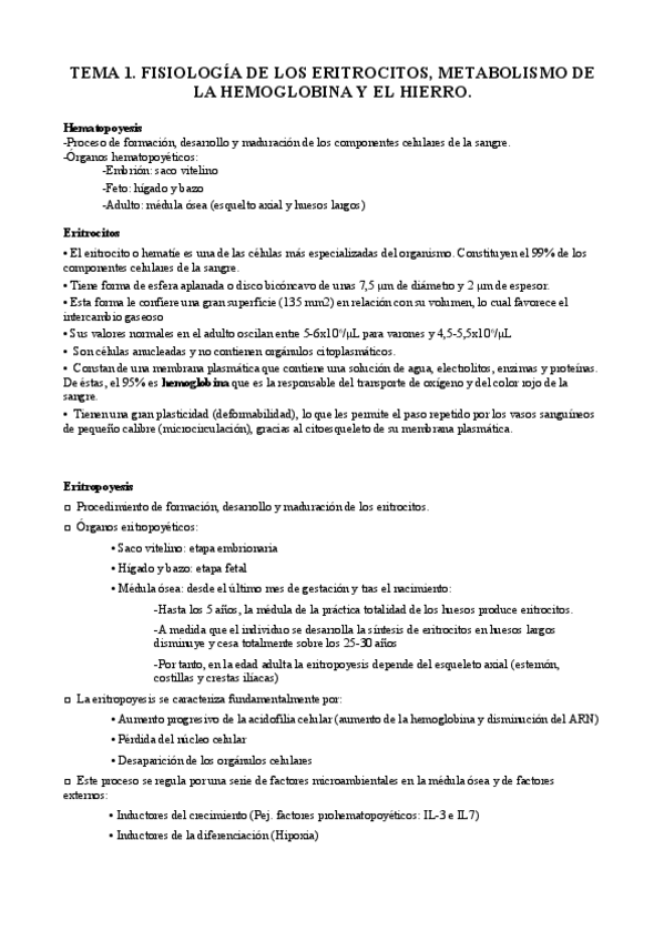 Miniatura del documento T1 Fisiología de los eritrocitos. Metabolismo de la hemoglobina y el hierro.pdf