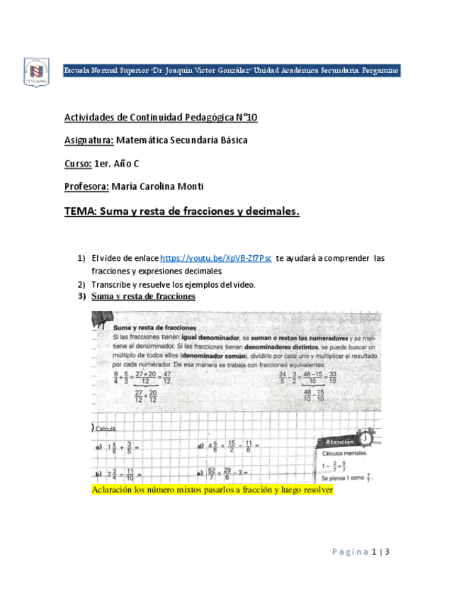 Miniatura del documento Matematica-1-er-ano-ACP-No10-Suma-y-resta-de-fracciones-y-decimales.pdf