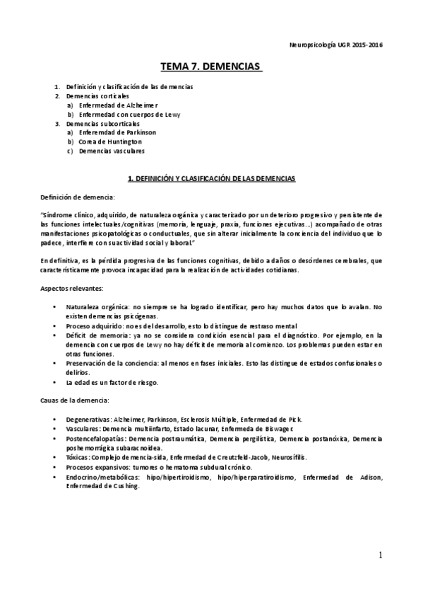 Miniatura del documento Resumen tema 7. Demencias.pdf