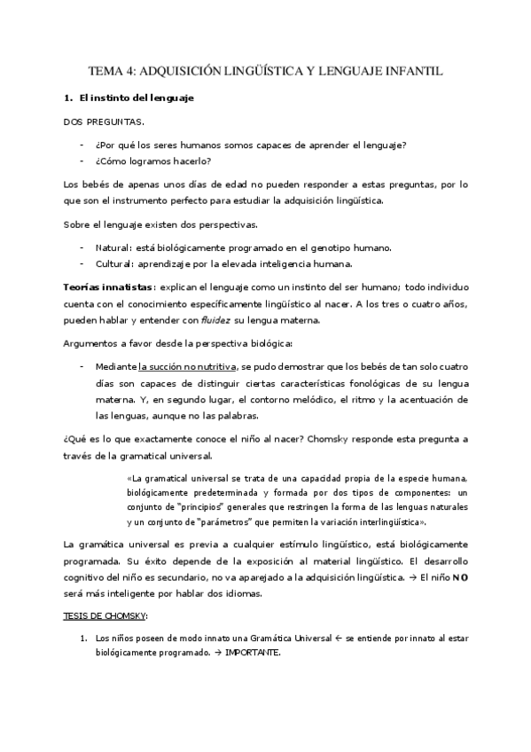 Miniatura del documento TEMA 4 ADQUISICIÓN LINGÜÍSTICA Y LENGUAJE INFANTIL.pdf