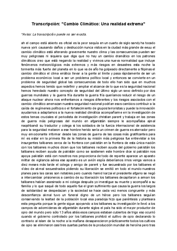 Miniatura del documento Transcripción - Cambio Climático Una realidad extrema.pdf