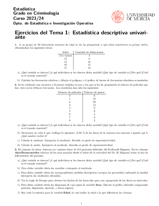 Miniatura del documento Ejercicios Tema 1 resueltos. Estadística 2023/24.pdf
