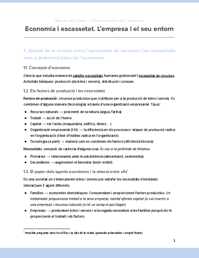 Miniatura del documento Economia | Apunts bloc 1. Economia i escassetat. L'empresa i el seu entorn.pdf