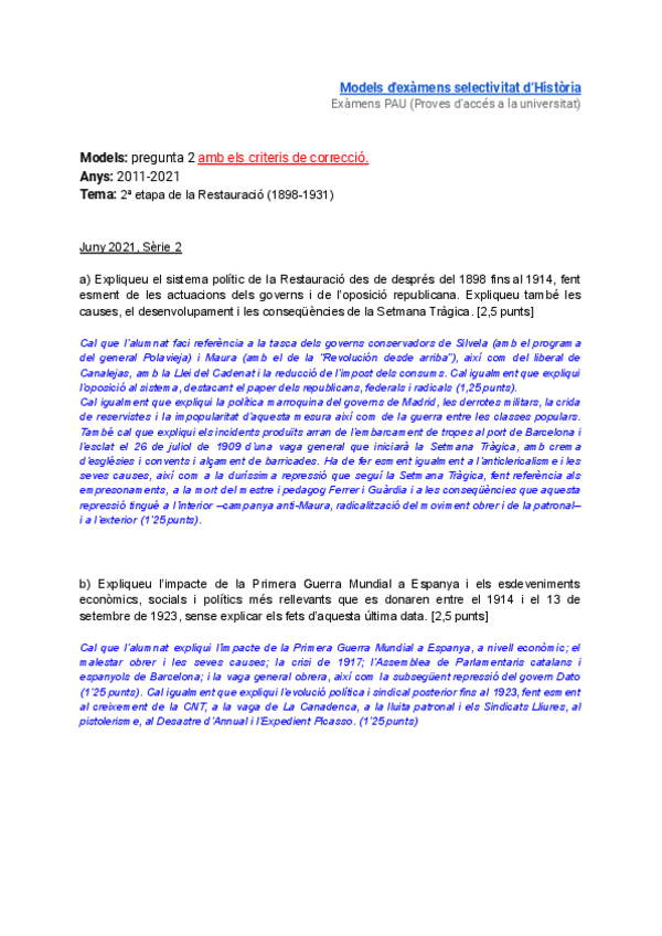 Miniatura del documento Història d'Espanya | Crisi Restauració - Preguntes PAU.pdf