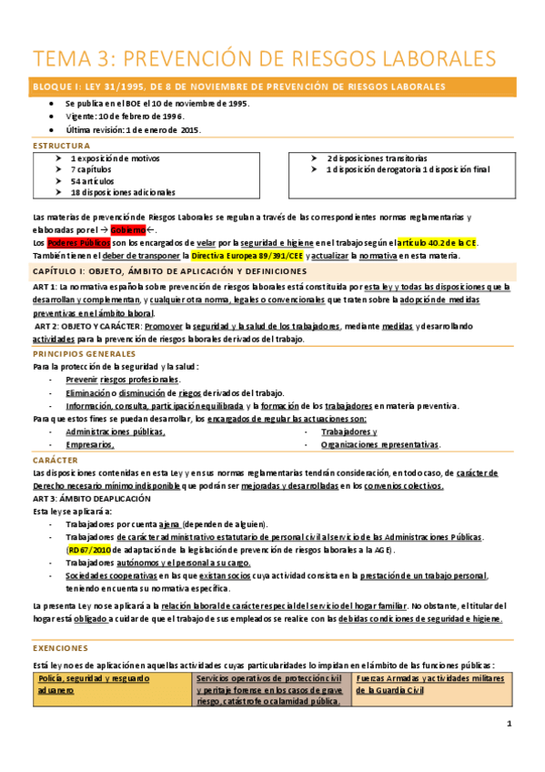 Miniatura del documento tema-3 prevención de riesgos laborales : L31/1995, RD 67/2010, RD 179/2005.pdf