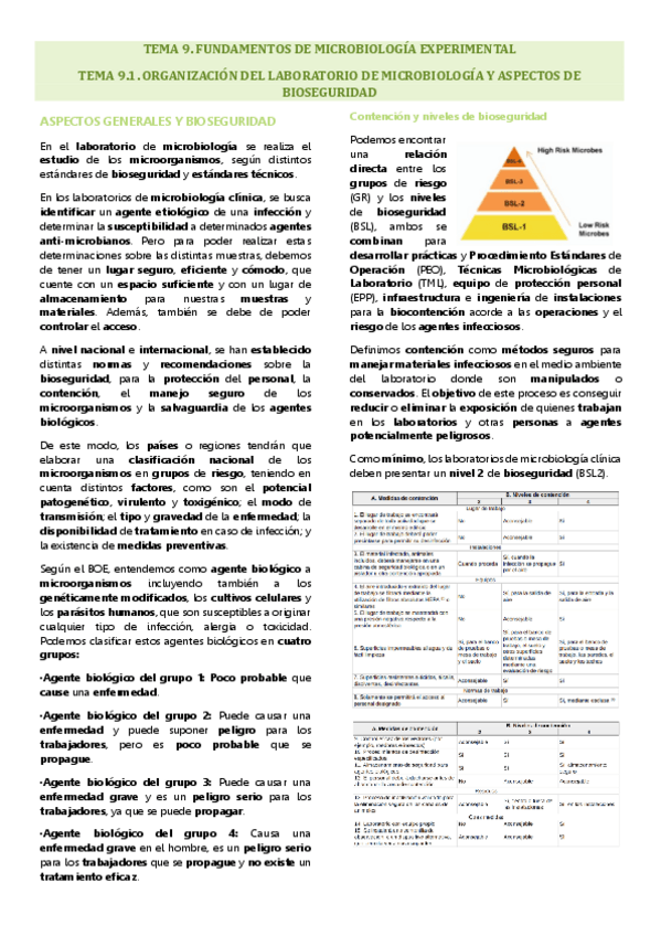 Miniatura del documento Tema 9.1 microbiología, Organización del laboratorio de microbiología y aspectos de bioseguridad.pdf