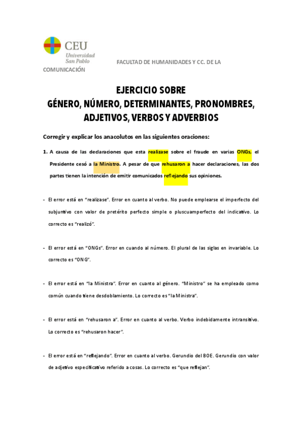 Miniatura del documento 9. Ejercicios de Género + Número + Determinante + Pronombre + Adjetivo + Verbo + Adverbio.pdf