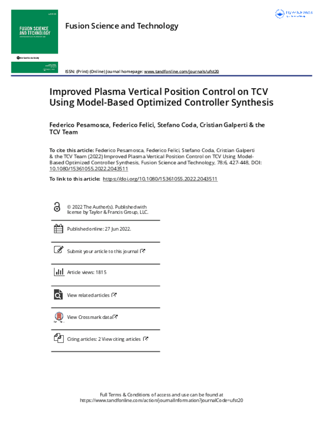 Miniatura del documento 06-Improved-Plasma-Vertical-Position-Control-on-TCV-Using-Model-Based-Optimized-Controller-Synthe.pdf