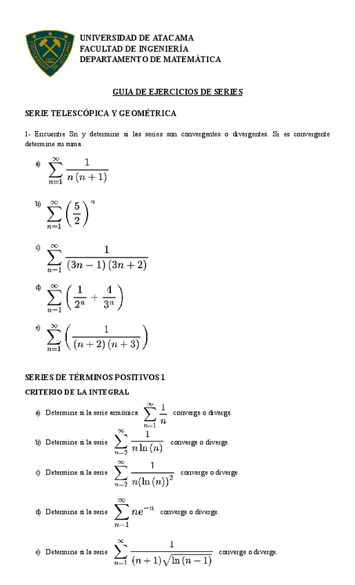 Miniatura del documento ALGEBRA II UDA - GUIA DE EJERCICIOS DE SERIES DE POTENCIAS.pdf