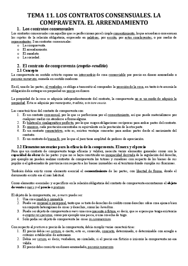 Miniatura del documento TEMA 11. LOS CONTRATO CONSENSUALES. LA COMPRAVENTA. EL ARRENDAMIENTO.pdf