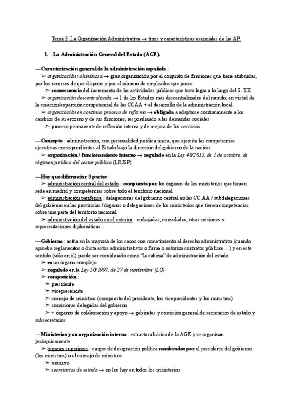 Miniatura del documento Tema 3 - la organización administrativa (tipos y características esenciales de las AP).pdf