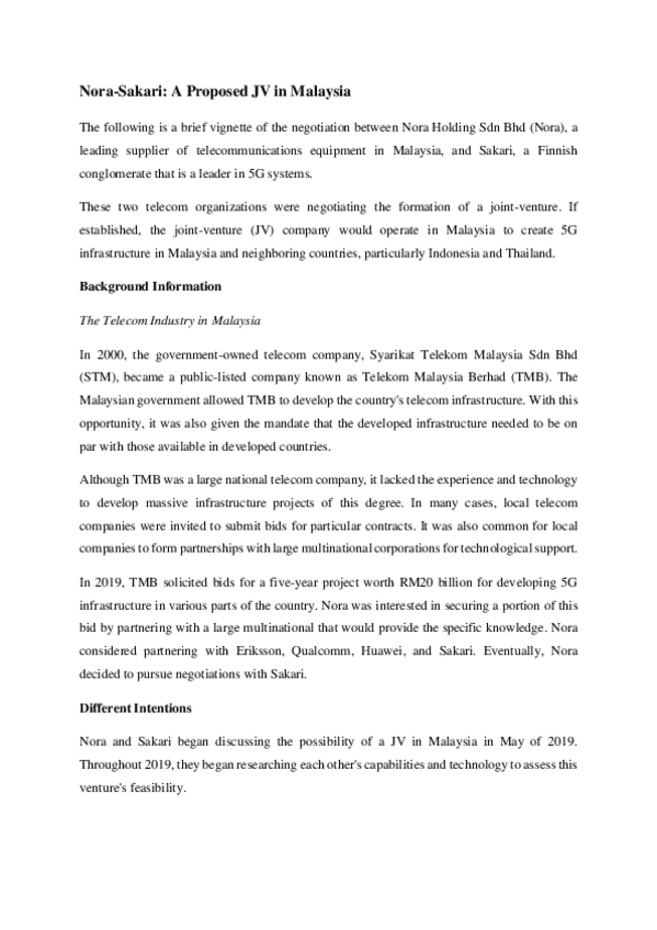 Miniatura del documento Nora-Sakari-A-Proposed-JV-in-Malaysia-case-studynew2.pdf