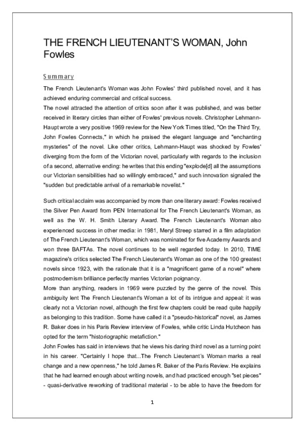 Miniatura del documento THE FRENCH LIEUTENANTS WOMAN STUDY NOTES.pdf