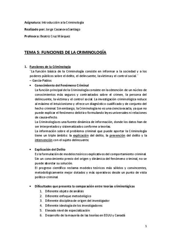 Miniatura del documento Tema 5 (Funciones de la Criminología) - Introducción a la Criminología.pdf