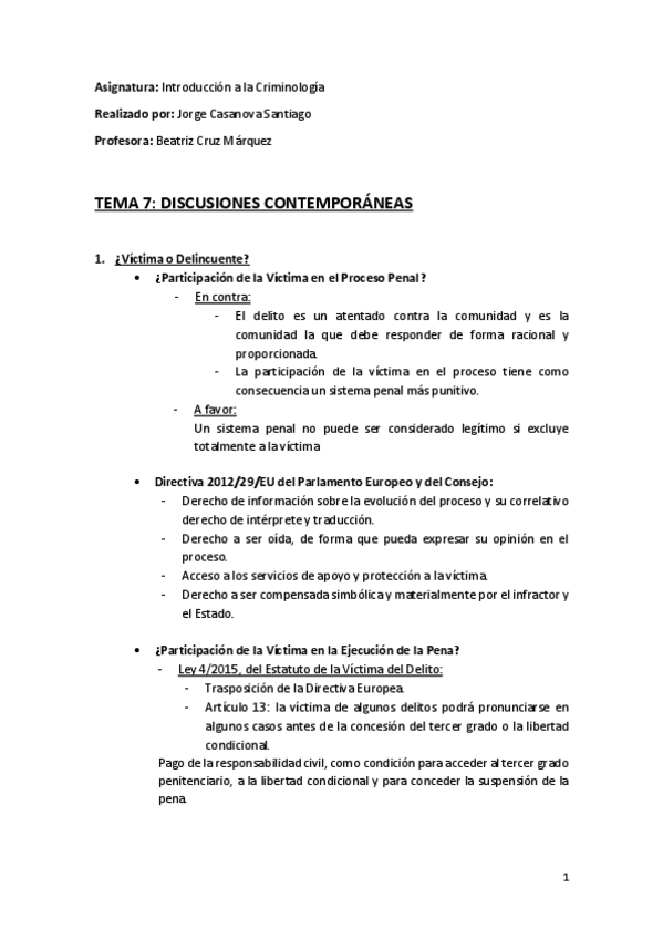 Miniatura del documento Tema 7 (Discusiones Contemporáneas) - Introducción a la Criminología.pdf