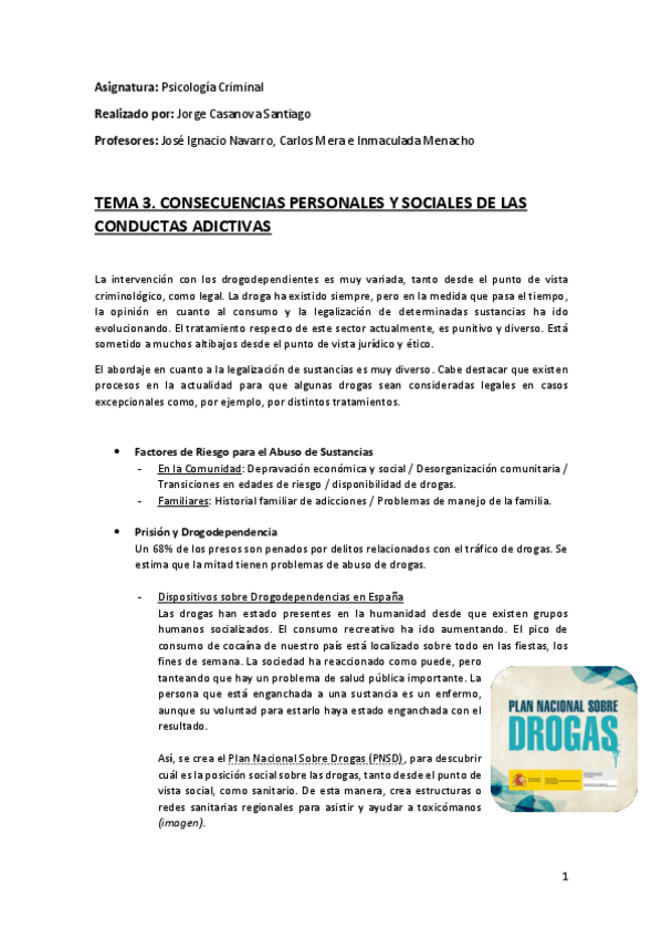 Miniatura del documento Tema 3 (Consecuencias Personales y Sociales de las Conductas Adictivas) - Psicología Criminal.pdf