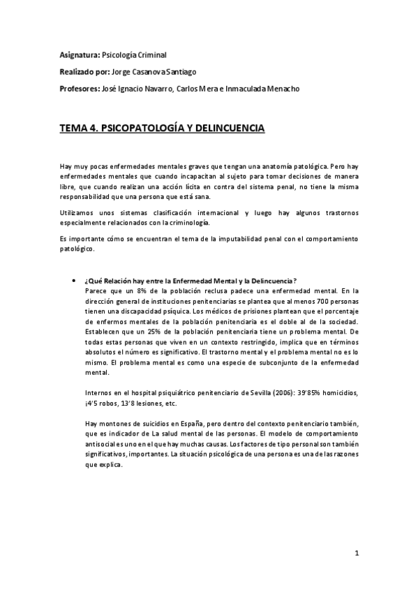 Miniatura del documento Tema 4 (Psicopatología y Delincuencia) - Psicología Criminal.pdf