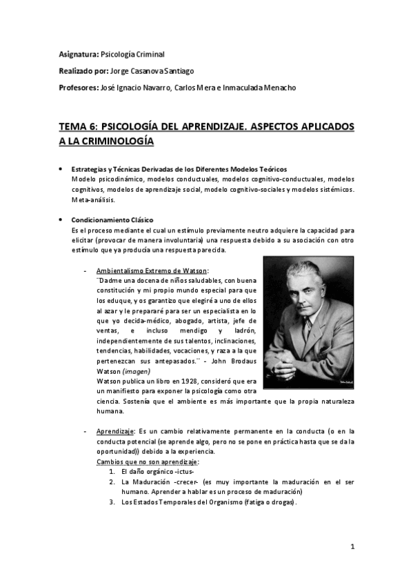 Miniatura del documento Tema 6 (Psicología del Aprendizaje. Aspectos Aplicados a la Criminología) - Psicología Criminal.pdf