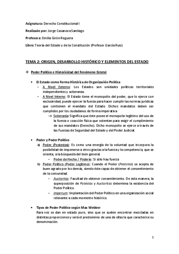 Miniatura del documento Tema 2 (Origen- Desarrollo Histórico y Elementos del Estado) - Derecho Constitucional I.pdf