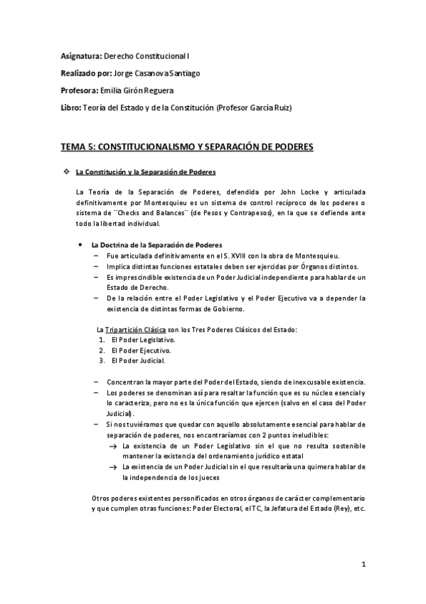 Miniatura del documento Tema 5 (Constitucionalismo y Separación de Poderes) - Derecho Constitucional I.pdf