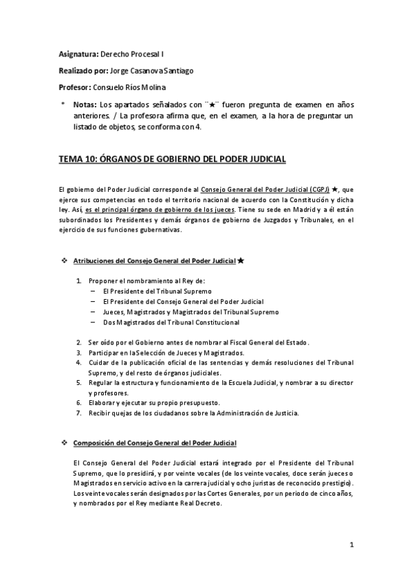 Miniatura del documento Tema 10 (Órganos de Gobierno del Poder Judicial) - Derecho Procesal I.pdf