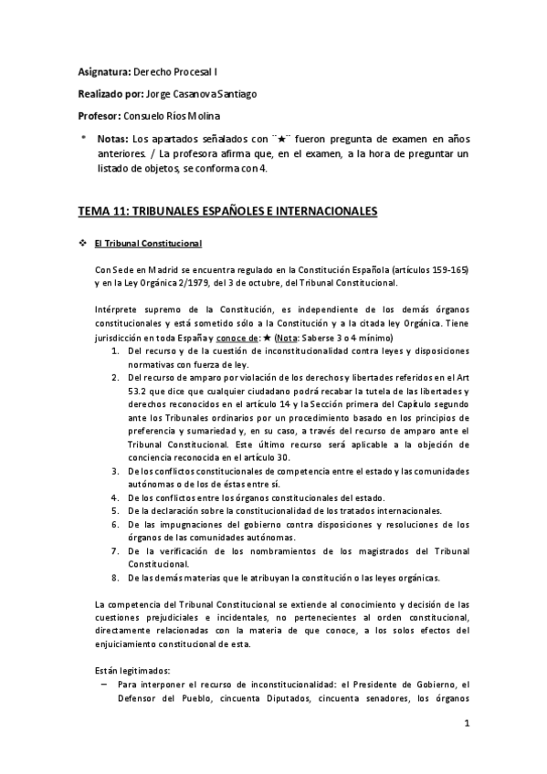Miniatura del documento Tema 11 (Tribunales Españoles e Internacionales) - Derecho Procesal I.pdf
