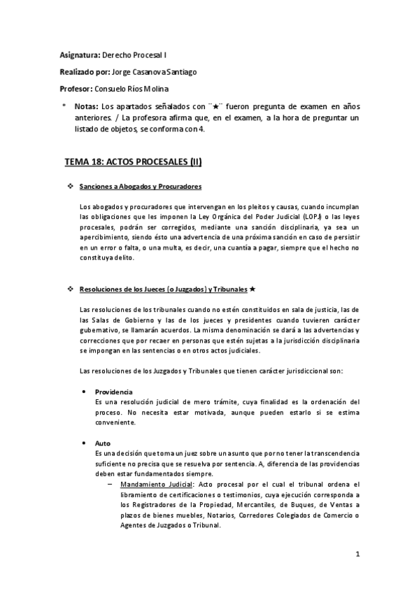 Miniatura del documento Tema 18 (Actos Procesales (II)) - Derecho Procesal I.pdf