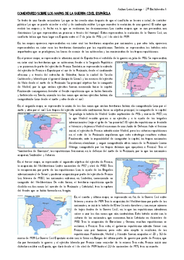 Miniatura del documento Historia de España 2º: Comentario sobre los mapas de la Guerra Civil Española.pdf