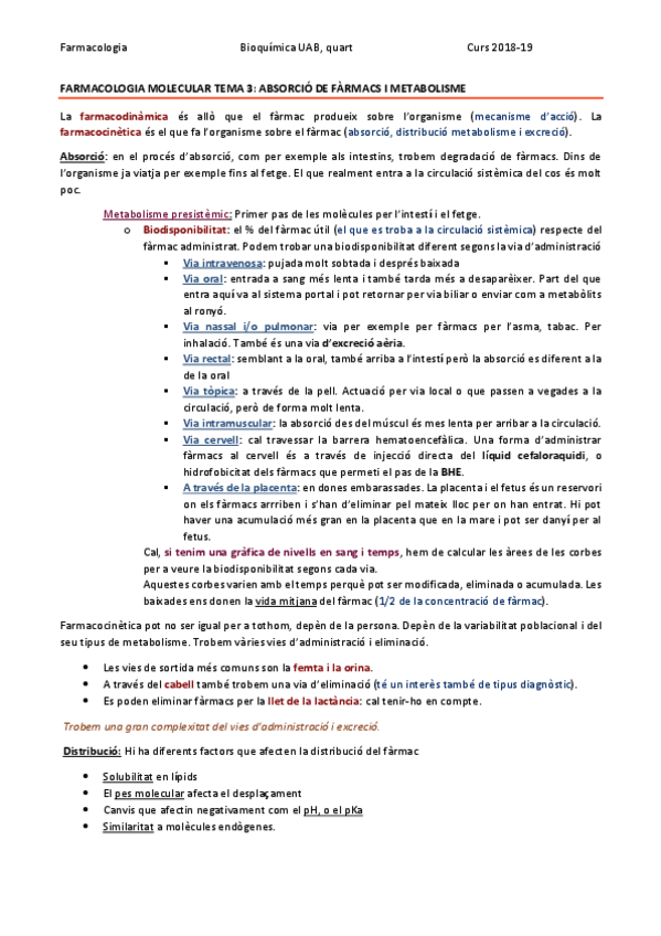 Miniatura del documento FARMACOLOGIA MOLECULAR TEMA 3 - METABOLISME I ABSORCIÓ DE FÀRMACS.pdf