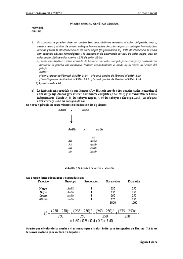 Miniatura del documento Examen Genetica General 2018-19 Primer parcial resuelto.pdf