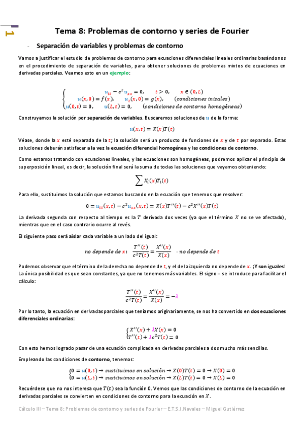 Miniatura del documento Cálculo III - Tema 8 - Problemas de contorno y series de Fourier.pdf