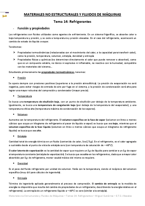 Miniatura del documento Materiales No Estructurales y Fluidos de Máquinas - Tema 14 - Refrigerantes.pdf