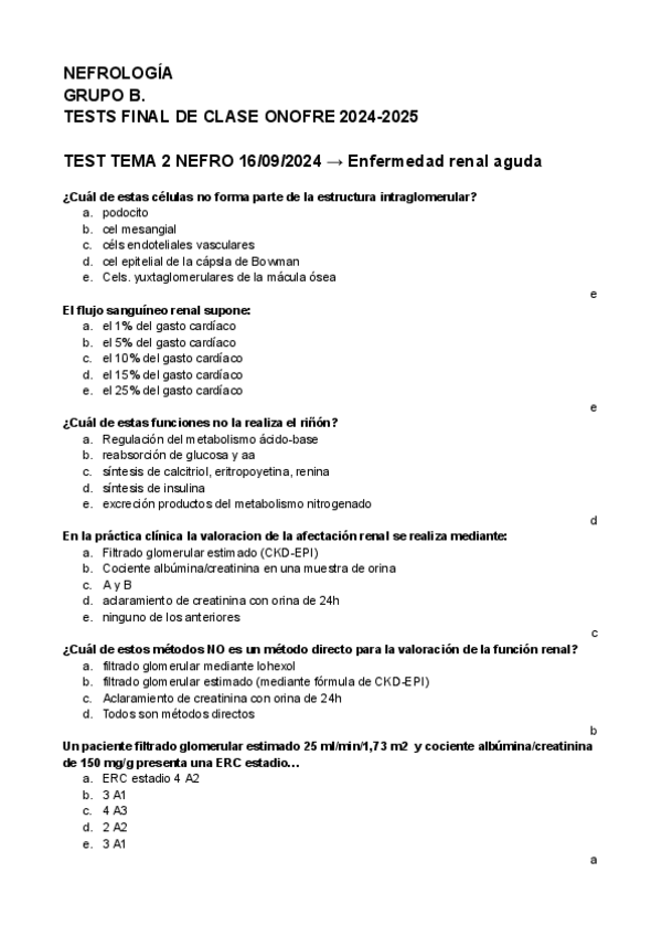 Miniatura del documento Tests 2024-25 clase nefro examen con respuestas a parte.pdf