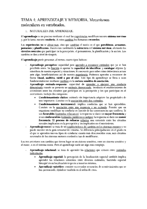 Miniatura del documento Tema 4 - Aprendizaje y Memoria. Mecanismos moleculares en vertebrados.pdf